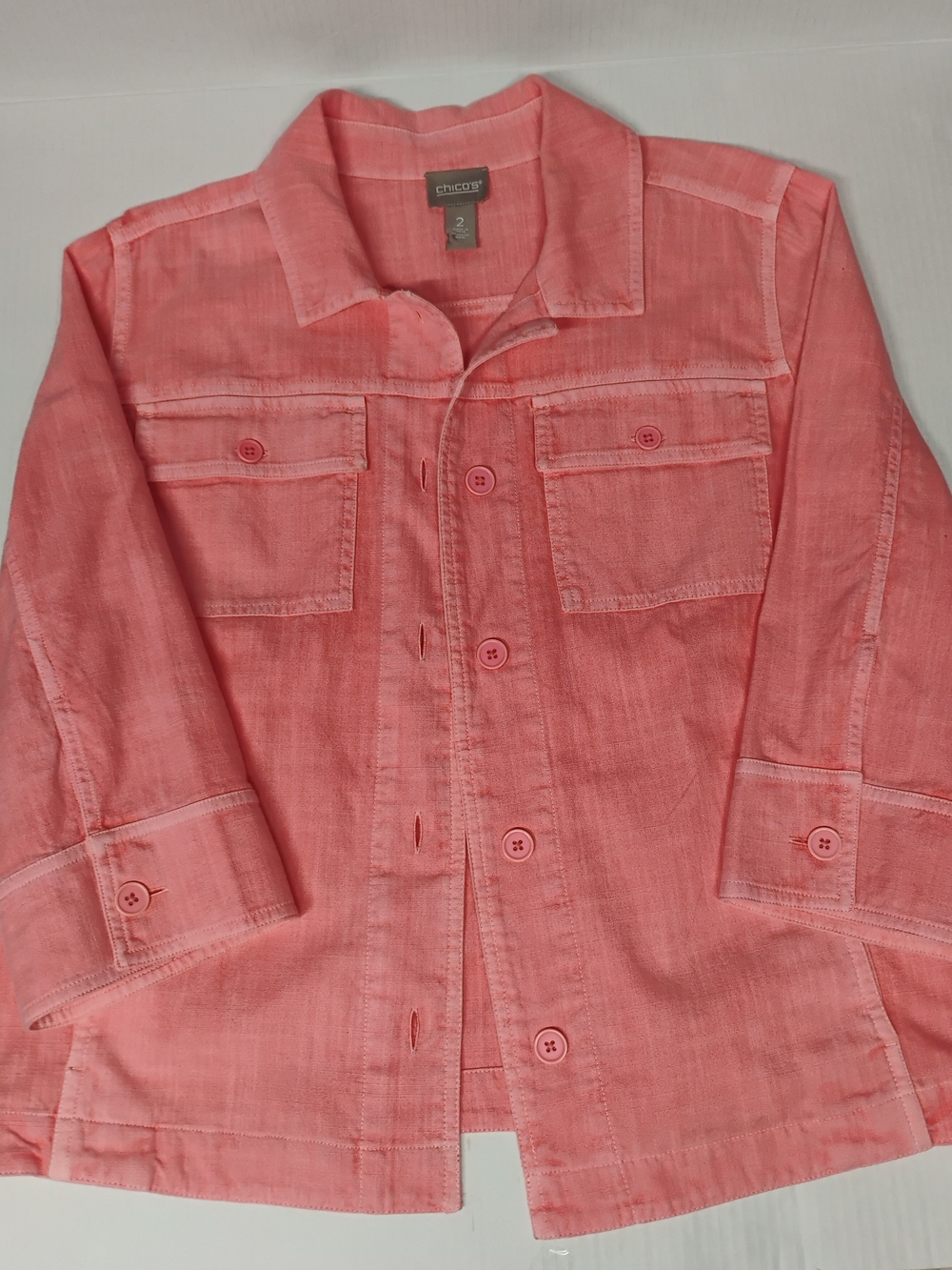 Chico's Coral Button-Front Casual Shirt Jacket